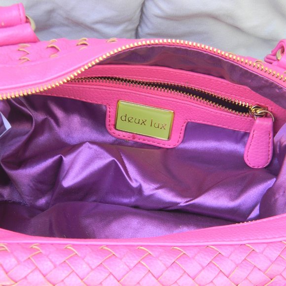 Deux Lux Handbag Hot Pink Vegan Leather Weave Large Purse - Picture 9 of 11